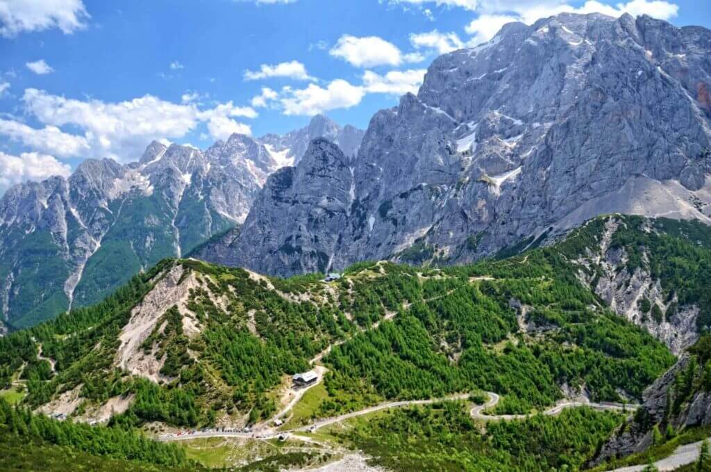 Vrsic Pass is the highest mountain pass in Slovenia