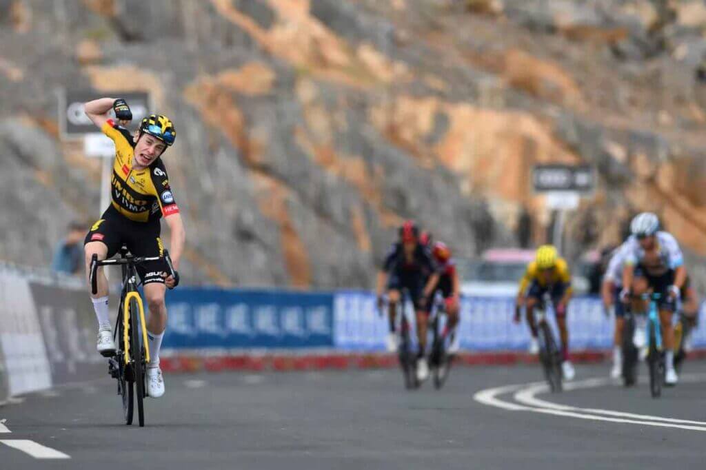 Jonas Vingegaard wining stage 5 of the 2021 UAE Tour